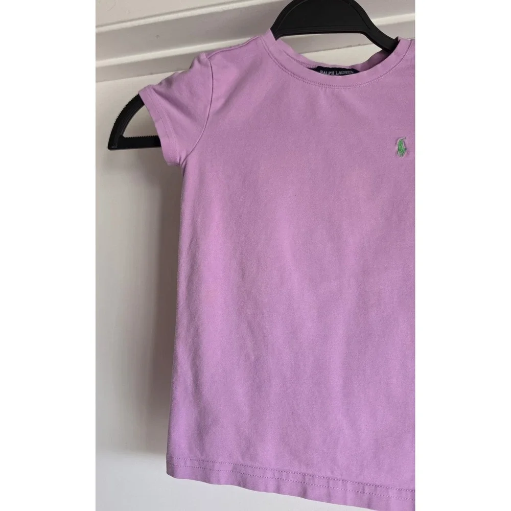 Ralph Lauren Girls T-Shirt Size 5 Pink Solid Short Sleeve Round Neck Casual Top